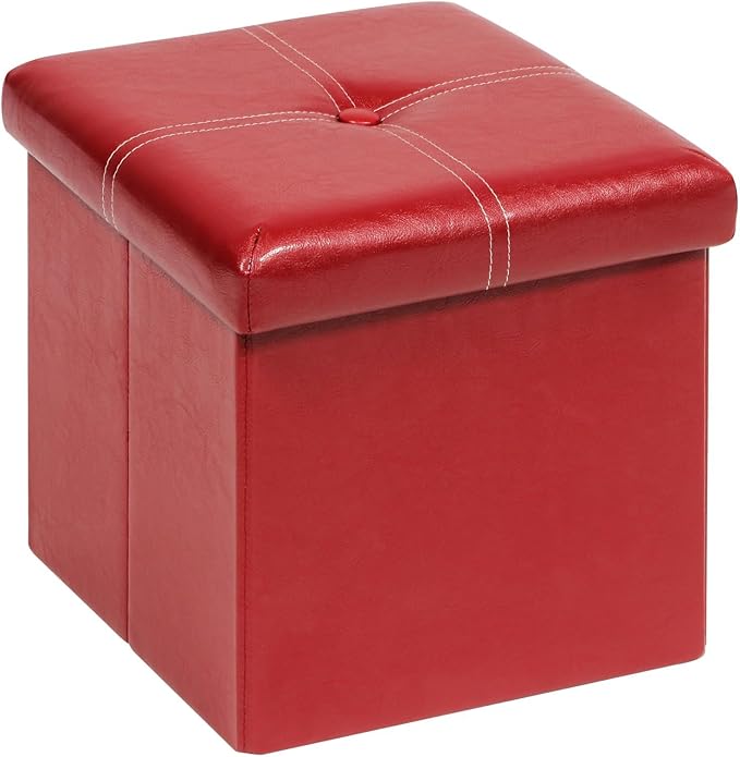 B FSOBEIIALEO Folding Storage Ottoman, Faux Leather Footrest Seat Coffee Table Toy Chest for Kids, Red 11.8"x11.8"x11.8"