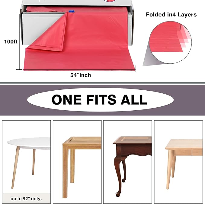 Craft And Party, 54 in x 100 feet Plastic Table Cover Roll for Party, Banquet, Picnic, Kids Activities for Any Size and Shape Table (Coral, 54" x 100ft)