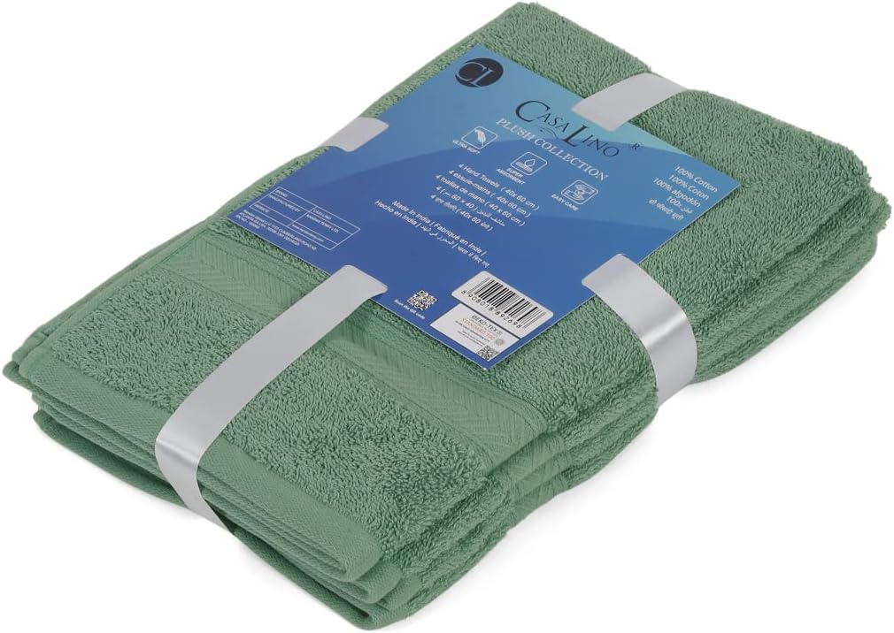 Casa Lino 4 Pack Hand Towels for Bathroom, 18"x28", 100% Cotton, Ultra Soft & Highly Absorbent, Premium Luxury Towels for Gym, Shower, Hotel, New Apartment Essentials, Green