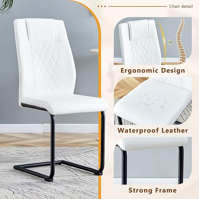 63'' Glass Dining Table Set for 4, Kitchen Table Chairs Set of 4, Clear Glass Dining Table with Black unique design Leg and Silver Metal Base, 4 PU Dining Chairs with Metal Legs, Living Room, Kitchen.