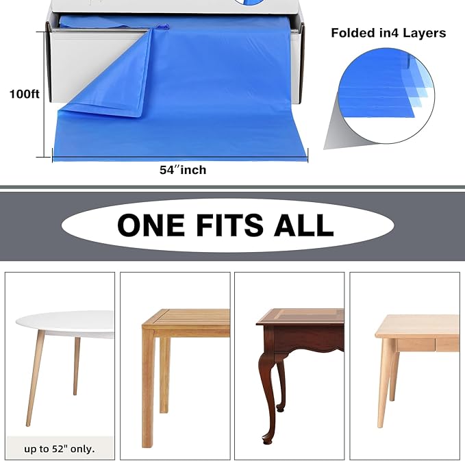 Craft And Party, 54 in x 100 feet Plastic Table Cover Roll for Party, Banquet, Picnic, Kids Activities for Any Size and Shape Table (Royal Blue, 54" x 100ft)