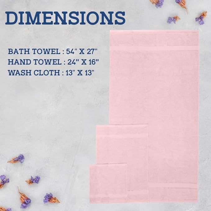 Casa Lino 4 Piece Bath Towel Set | 1 Bath Towel, 2 Wash Cloth, 1 Hand Towels | Bathroom Essentials for New Home, 100% Cotton Luxury Towels, Highly Absorbent Bathroom Set, Blush