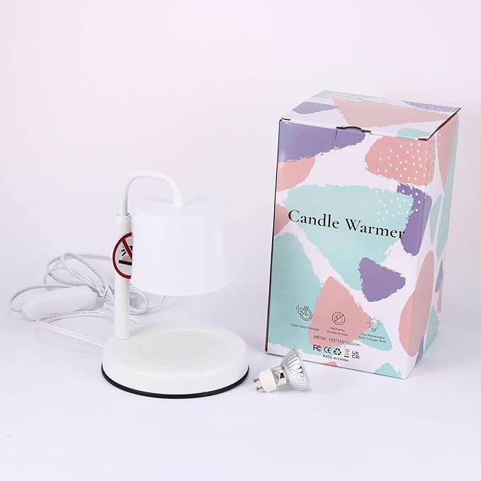 Candle Warmer Lamp with Timer, Dimmable Candle Lamp with 2 Bulbs GU 10 50W, Candle Warmer for Jar Candles Adjustable Height Candleholder, Housewarming Gifts Birthday Gifts for Women Mom Sleeplessness