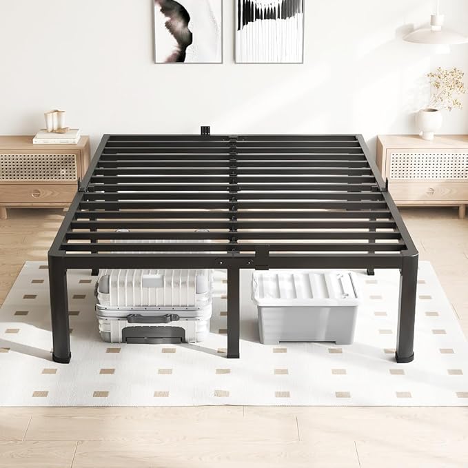 14 Inch Full Size Bed Frame, 3500Lbs Heavy Duty Metal Platform with Round Corner Legs Mattress Slide Stopper, Steel Slat Support No Box Spring Needed, Noise Free, Non-Slip, Easy Assembly