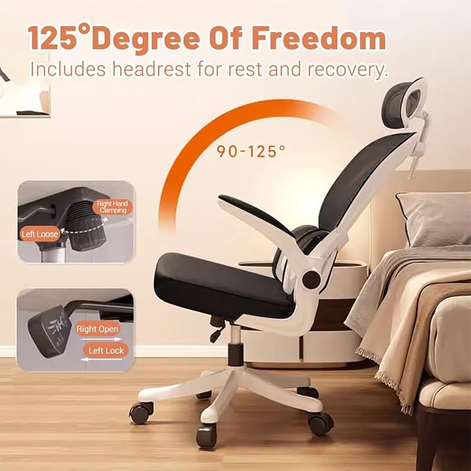 Ergonomic Office Chair Computer Desk Chairs with Flip-up Armrests and Lumbar Support, High Back Mesh Gaming Chairs Rolling Work Swivel Task Chairs with Adjustable Headrest