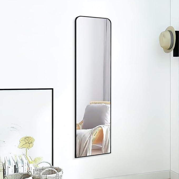 47x14 Mirror Full Body Length Back Door Hanging Wall Mounted Metal Frame Make-up Rectangle Dressing Mirrors for Bedroom Bathroom Living Room 47 14 inch Black
