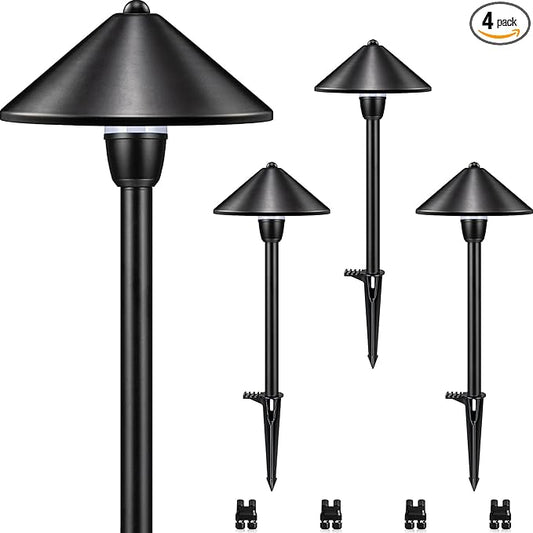 SUNVIE LED Low Voltage Pathway Lights 3W 3000K Pathway Lighting 12-24V Low Voltage Landscape Lights IP65 Waterproof Aluminum Landscape Path Lights for Yard Garden Walkway ETL Listed Cord, 4 Pack