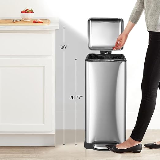 30 Liter/8 Gallon Kitchen Trash Can, Fingerprint-Proof Stainless Steel Garbage Can with Soft Close Lid, Foot Pedal, Removable Inner Bucket for Home, Office, Bedroom, Bathroom, Silver