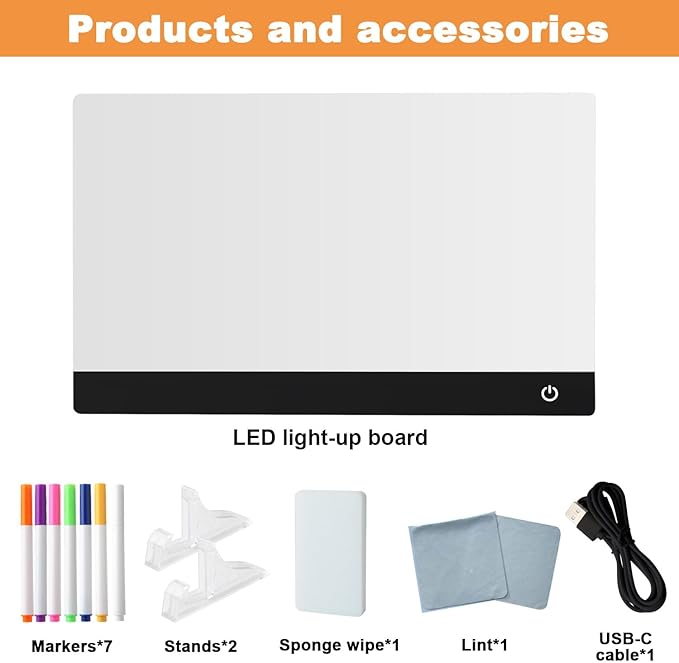 13.7X 10Inch 6 Color LED Drawing Board for Kids, LED Note Board with Colors,Light Up Acrylic Dry Erase Board with Stand,7 Markers, Rewritable Message Board Creative Fun for Home, Classrooms, Gifts.