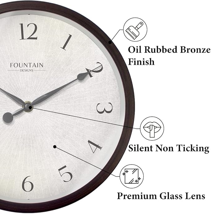 10 Inch Small Modern Farmhouse Wall Clock, Non Ticking Silent Clock for Bedroom, Modern and Vintage Style (Oil Rubbed Bronze)