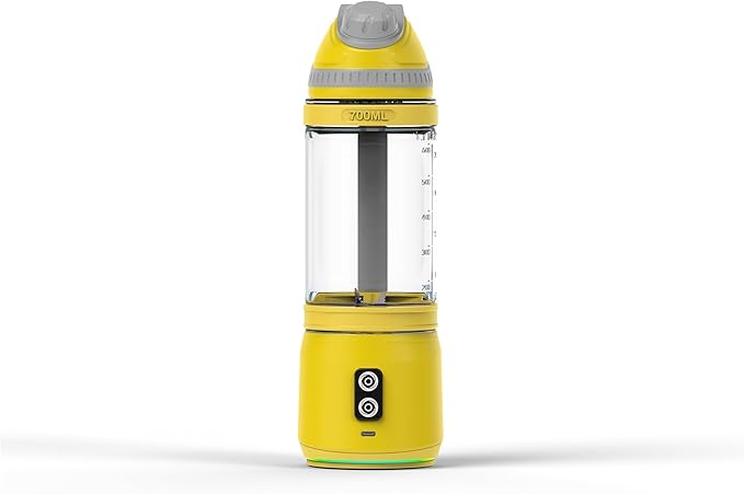 Portable Blender, Anti-Jamming 300 Watt for Shakes and Smoothies, 24oz Travel Blender USB Rechargeable, BPA Free Sporty bottle with a Travel Lid. (Black Base Grey Lid) (Yellow Base Grey Lid)