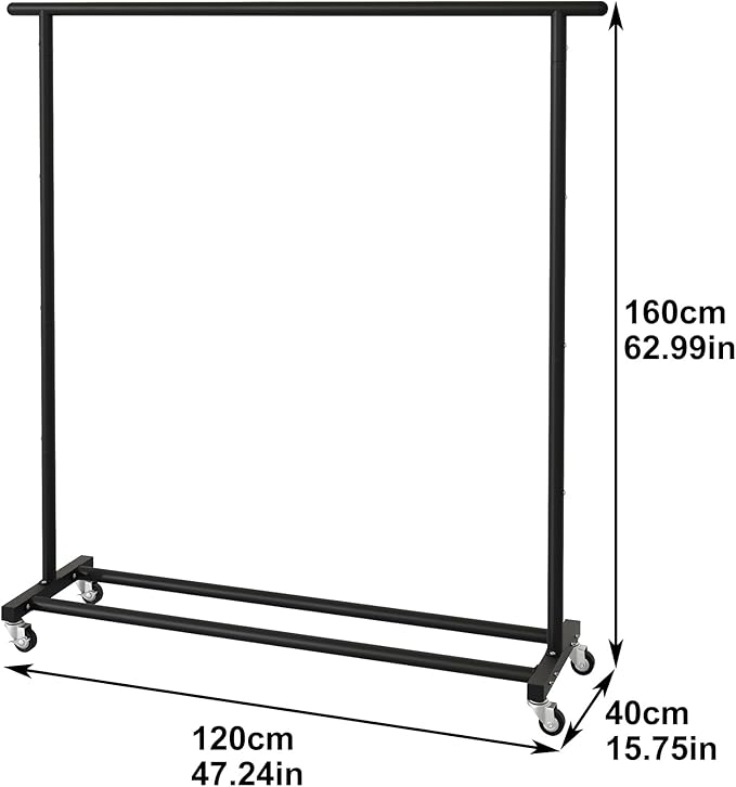 Buzowruil Metal Rolling Clothing Rack Adjustable Freestanding Garment Organizer with Wheels, Space-Saving Design for Home, Closet, Office, or Retail,Black