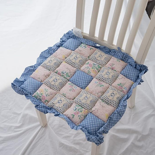 vctops Lace Patchwork Chair Pad Cushion with Ties, Elegant Ruffle Edge Decorative Cushions Farmhouse Floral Pattern Square Seat Cushion for Kitchen Dining Room Office (Type G,16"x16")