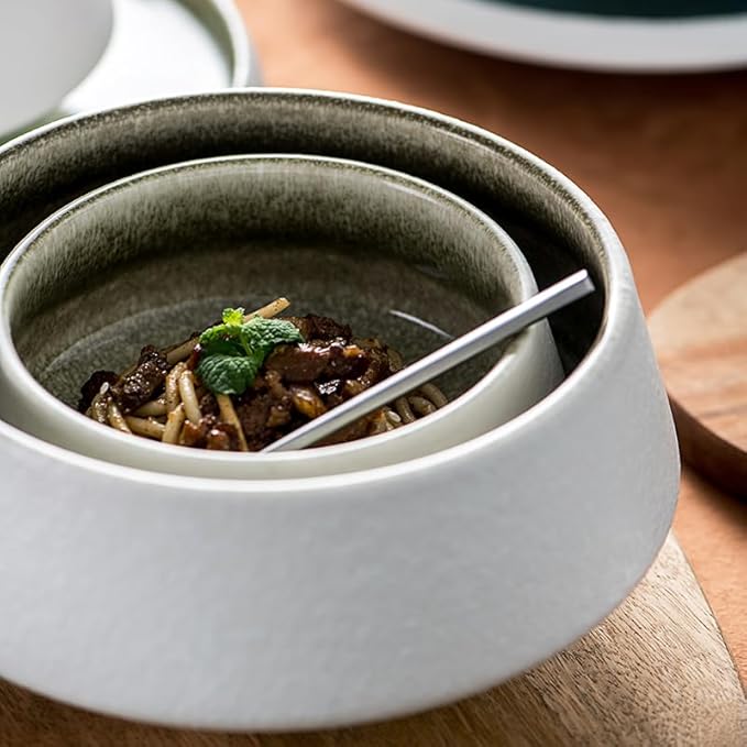 Uaral Ceramic Mixing Bowls,Nesting Bowls,Serving Bowl Set of 3,Two-tone Color Kitchen Bowls,Prep,Serving,6.8/20/50 OZ(White&Blue)