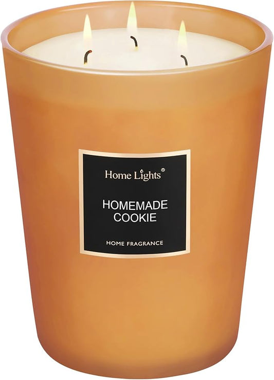 HomeLights Scented Candles, Large Jar Aromatherapy, Natural Soy Wax, 130 Hours Long Burning Gift, Homemade Cookie