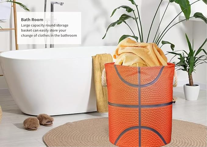 Basketball Hamper for Boys Room Decor Funny Tote Bag Kids Laundry Basket For Teen Boy Girl Ball Gift 17.7x13.7 Inch