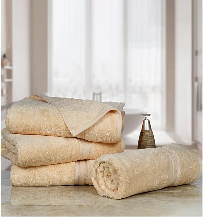 Casa Lino Set of 4 Luxury Linen Bath Towels Extra Large | 100% Soft Cotton 600 GSM Thick Absorbent Quick Dry Hotel Bathroom Towel for Home | 30"x60" | Linen