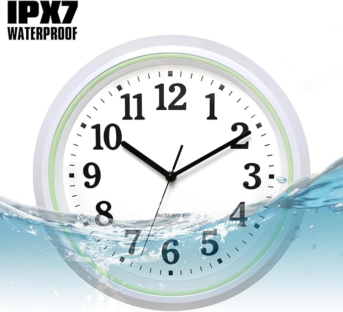 Caysie 12 Inch Sealed Indoor Outdoor Waterproof Wall Clock, Durable Silent Non-Ticking Battery Operated Quality Quartz Round Clock, Wall Decorative for Patio, Pool, Bathroom (Green)