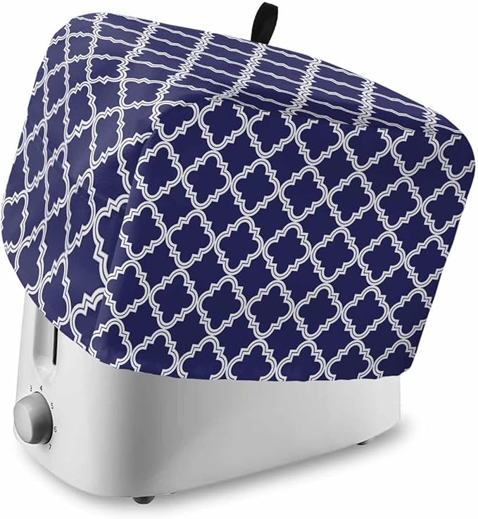 Toaster Cover 4 Slice Moroccan Pattern Toaster Oven Cover with Pockets Geometric Trellis Navy Blue Dustproof Bakeware Protector Small Kitchen Appliance Dust Covers and Fingerprint Protection for Women