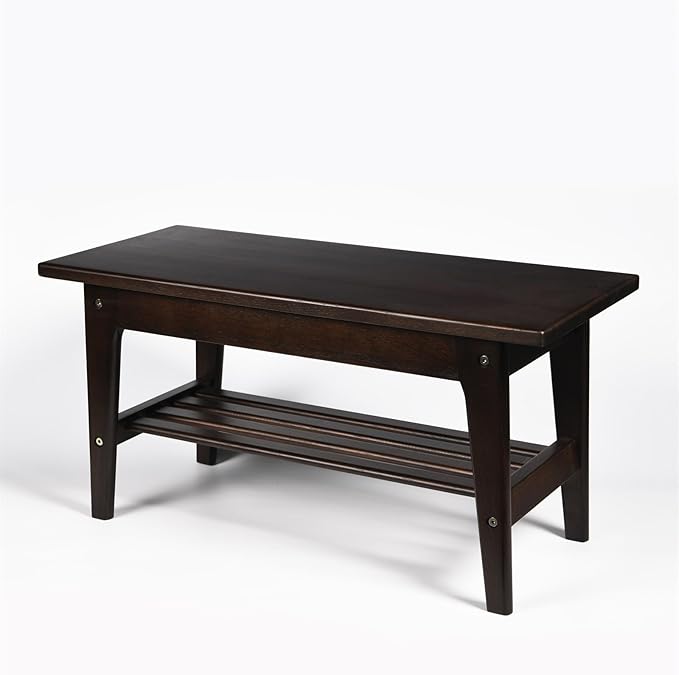 CONSDAN Wood Shoe Bench Rack, USA Grown Hickory, Entryway Bench with Shoe Storage, Mud Room Bathroom, Front Door, Outdoor/Indoor, Dark Walnut(Black)