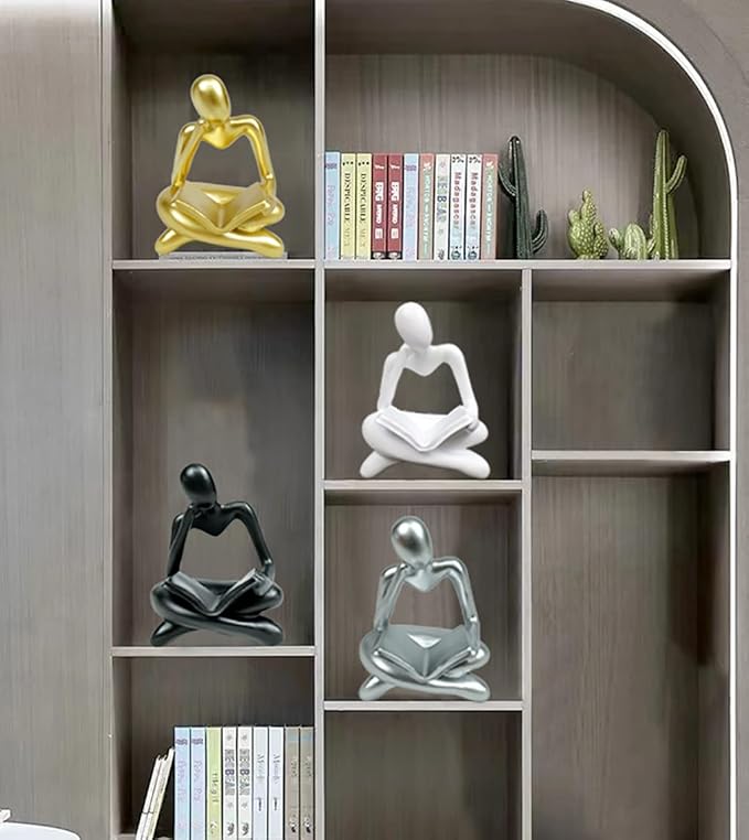 Thinker Statue Reading Women Figurine Abstract Art Sculpture Home Decor Modern White Decor Accents White Thinker Figurines for Living Room Shelves Bookshelf Office Shelf Desktop Decor