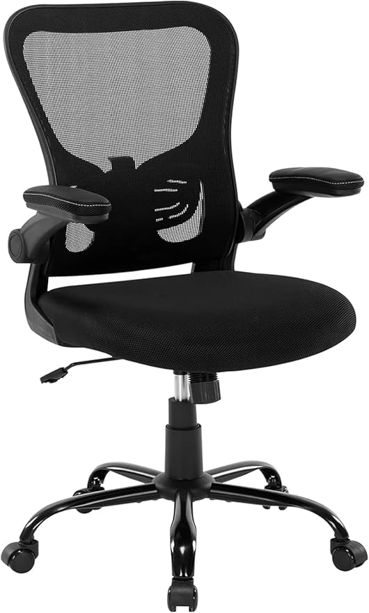 Office Chair Ergonomic Desk Chair Mesh Computer Home Office Desk Chair with Adjustable Lumbar Support Flip-up Armrests, 360 Swivel Comfy Task Executive Chair, Black