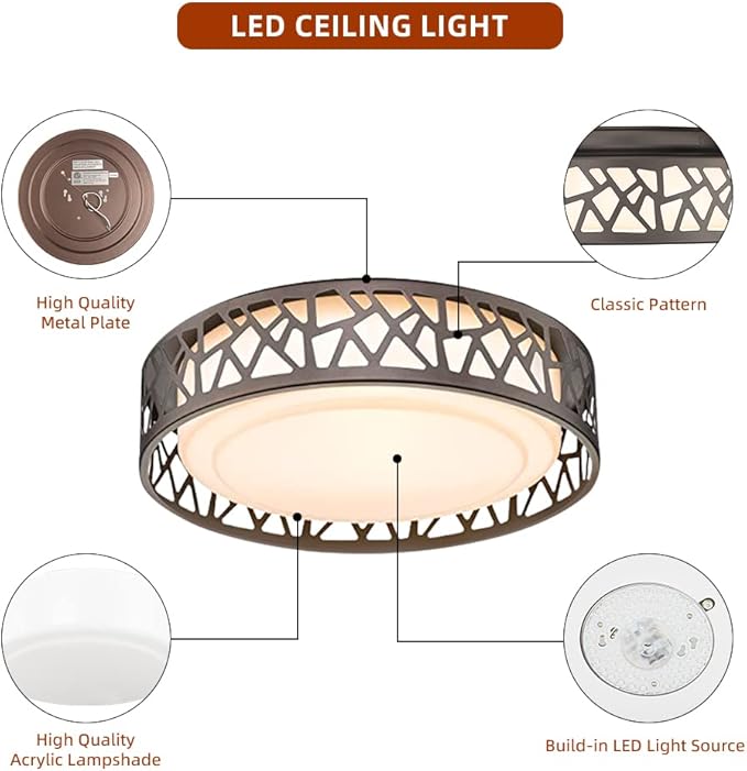 LED Flush Mount Ceiling Light, 14 Inch 20W Dimmable Round Deco Lighting Fixture Oil Rubbed Bronze Finished,1400 Lumens 3000K Warm White, ETL Listed for Kitchen, Hallway, Bedroom, Stairways