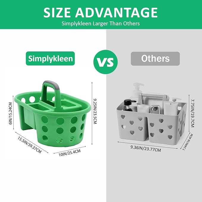 Large Shower Caddy Portable 2PC - Made in USA Plastic Jumbo Size Dorm Storage Candy Tote with Handle Shower Organizer for Bathroom, Pantry, Kitchen, College Dorm, Green