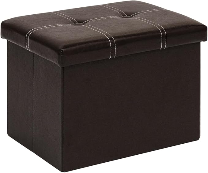 B FSOBEIIALEO Folding Storage Ottoman, Faux Leather Footrest Seat Coffee Table Toy Chest Kids, Brown 16.5"x12.6"x12.6"
