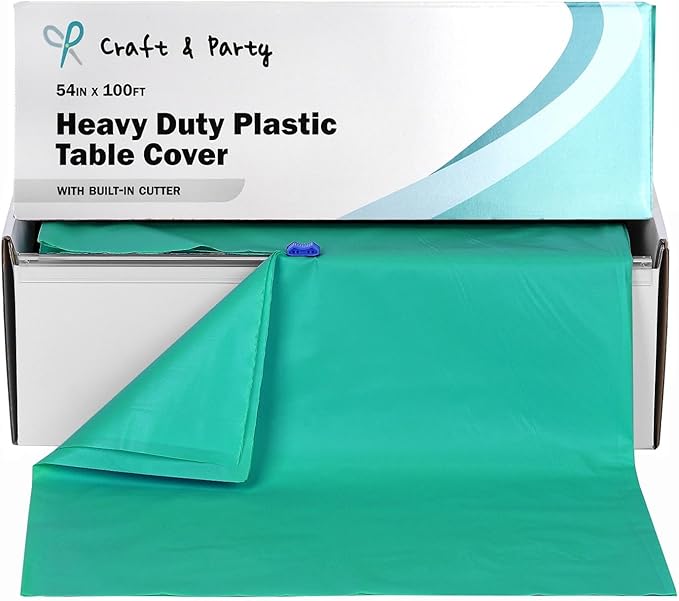 Craft And Party, 54 in x 100 feet Plastic Table Cover Roll for Party, Banquet, Picnic, Kids Activities for Any Size and Shape Table (Emerald Green, 54" x 100ft)