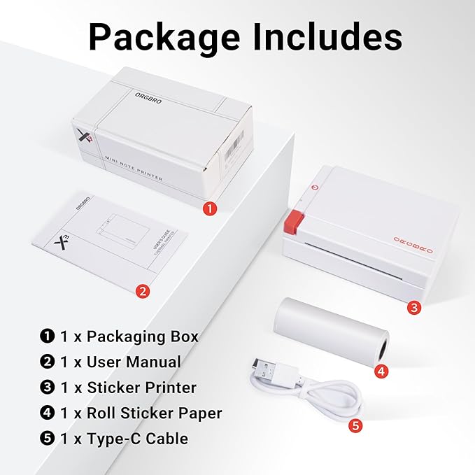 ORGBRO Mini Sticker Printer Machine, X3 Portable Thermal Sticker Maker with 3-Inch Stickers, Print Pod, Bluetooth Inkless Printer for Smartphones, Impresora Portátil for Notes, Journal, DIY, Kids Gift