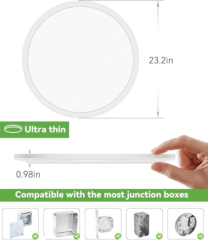 zemty 23 Inch LED Flush Mount Ceiling Light, Super Slim 56W 5040lm LED Ceiling Light, 3 Color Temperature in One 3000k/4500k/6000K Round Light Fixture for Bedroom, Kitchen, Dining Room (White)