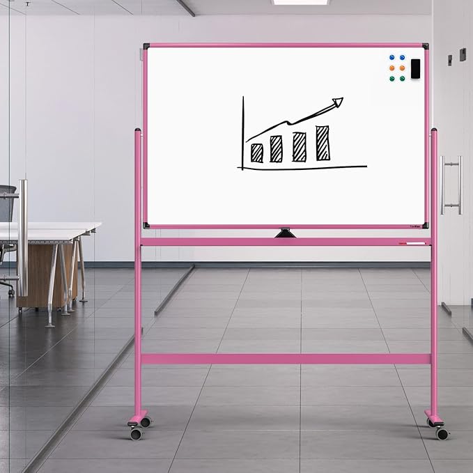 Rolling Whiteboard, 48x32 Inches Dry Erase Board with Stand, Large Mobile Whiteboard on Wheels, Standing White Board for Office, School, Home, Magnetic Double Sided White Board with Paper Pad