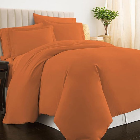 Pizuna Pure 100% Cotton Queen Duvet Cover Set, Luxurious 400 Thread Count Long Staple Cotton Sateen Weave with Button Closure (Combed Burnt Orange Cotton Duvet Cover Queen)