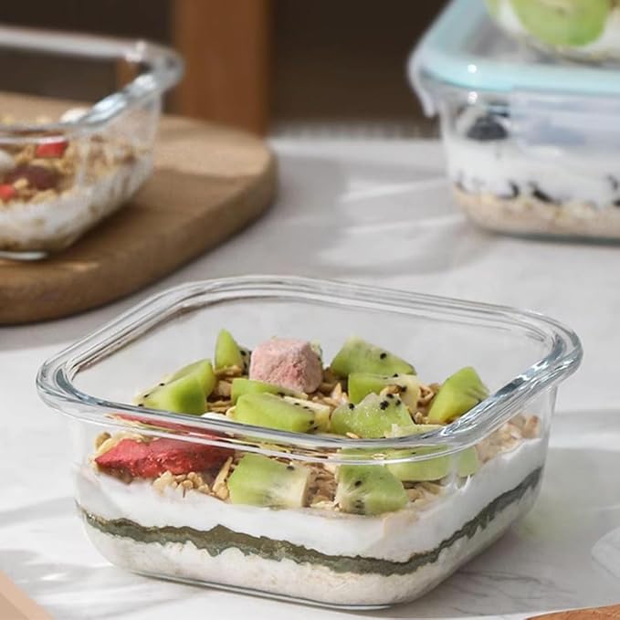 Square Glass Food storage Containers with Airtight Lids, 2 cup Food Meal Prep Containers, Square Glass Bowl For Lunch Sandwich Fruit Snack, Dishwasher Microwave Freezer Safe- (Pink+Green)