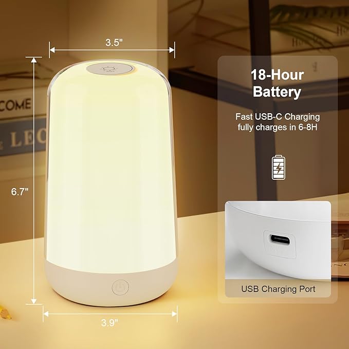 FRIDEKO HOME 2 Pack RGB Touch Bedside Lamp for Nightstand, 3 Color Temperatures Rechargeable Battery Night Light, Dimmable Mood Lighting for Bedroom Living Room Nursery, Breastfeeding, Kids, Adult