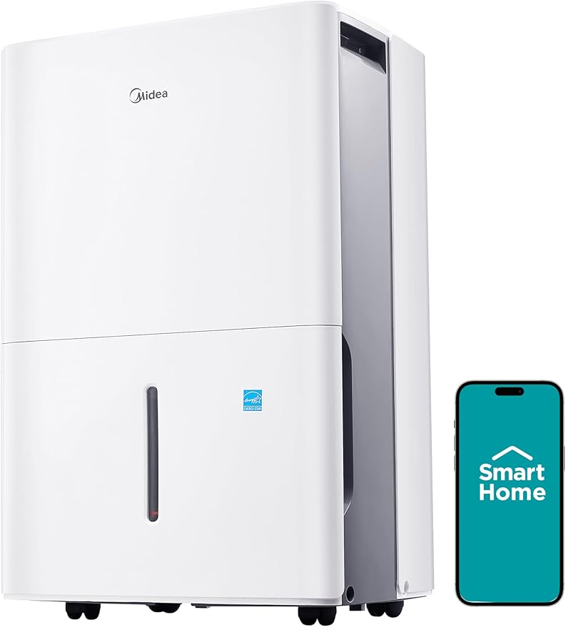 Midea 4,500 Sq. Ft.Dehumidifier for Basement, Energy Star Certified, With Reusable Air Filter 50 Pint - Ideal For Basements, Large & Medium Sized Rooms, And Bathrooms (White)