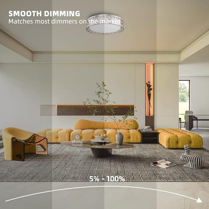 Ceiling Light Fixtures 2 Pack, 14 inch 20W 1400 Lumens LED Flush Mount, Dimmable 3000K Warm White, Brush Nickel Finished, ETL Listed Metal Body Acrylic Lampshade