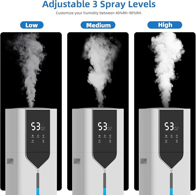 10L/2.6Gal Smart Humidifiers for Bedroom Large Room, Last 100 Hours humidifiers, Cover up to 600ft², Easy Top Fill,Auto Mode 3 Mist Modes, Quiet 30dB humidifier for Bedroom, Office, Baby, White