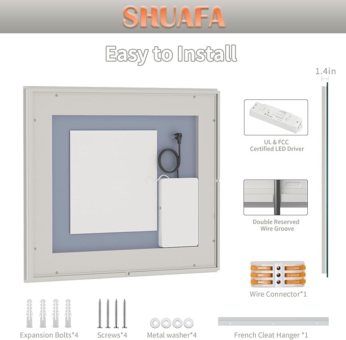 LED Mirror for Bathroom, 40x36 Inch Backlit + Front Lighted Bathroom Vanity Mirror with Lights for Wall, Double Light Strips, 3 Colors, Shatter-Proof, Anti-Fog and Brightness Memory