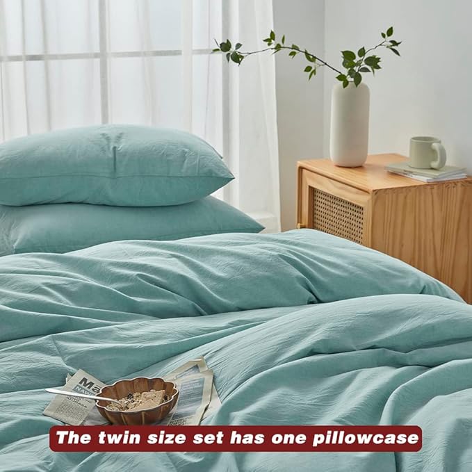 FACE TWO FACE Bedding Duvet Cover Set100% Washed Cotton Duvet Cover Linen Like Textured Breathable Durable Soft Comfy (Twin, Dusty Blue)