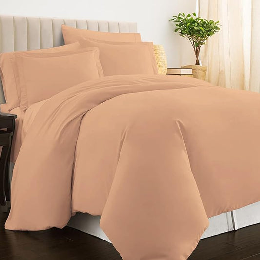 Pizuna Pure 100% Cotton Queen Duvet Cover Set, Luxurious 400 Thread Count Long Staple Cotton Sateen Weave with Button Closure (Combed Peach Cotton Duvet Cover Queen)