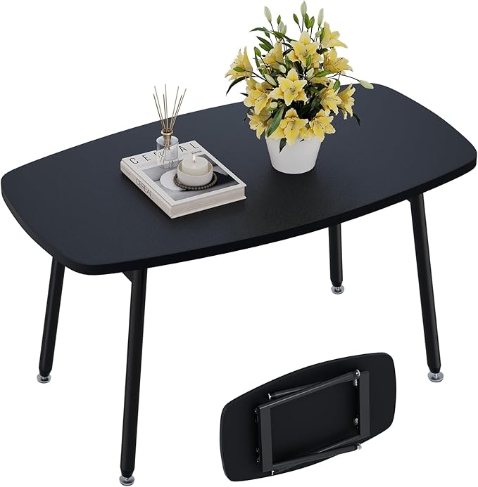 WOHOMO Folding Coffee Table Small Black Coffee Tables for Living Room Portable Simple Modern Rectangular Center Table for Small Spaces,No Assembly, 31.5 * 15.7 * 17.7IN, Black