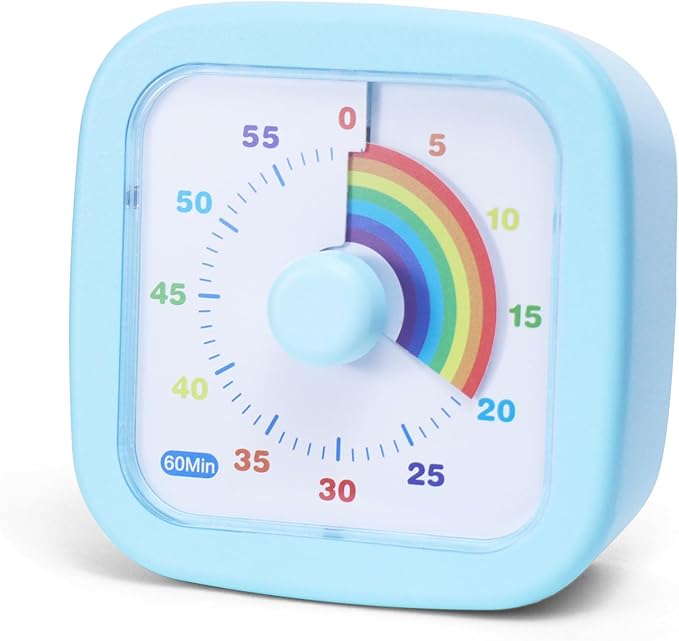 60 Minute Visual Timer for Kids and Adults, Square Countdown Timer with Rainbow Pattern, Desk Timer Kids Time Kitchen Timer Management Tools for Classroom Office Home, Blue