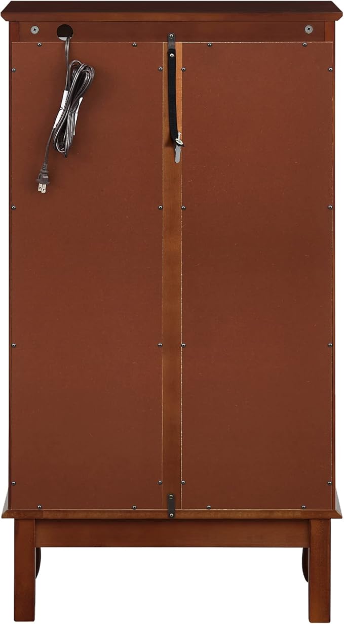 Goujxcy Lighted Curio Cabinet, Modern Floor Standing Glass Curio Cabinet Display Case Cabinet with Adjustable Shelves, Mirrored Back Panel and Tempered Glass Doors for Home/Office (Cherry)