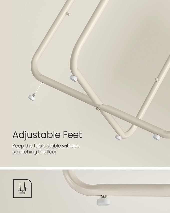 VASAGLE Small Round Side End Table, Modern Nightstand with Fabric Basket, Cream White ULET223K67