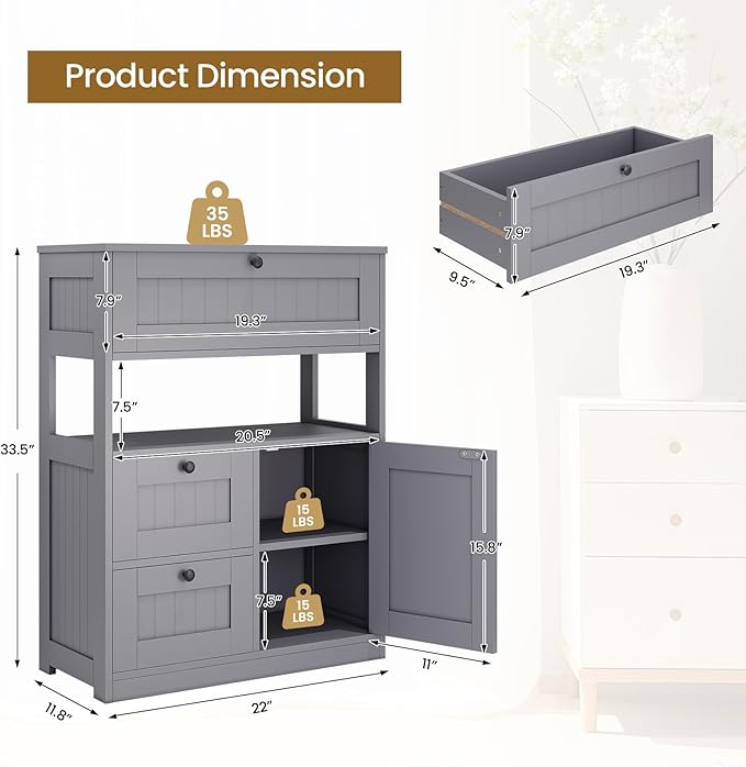Bathroom Cabinet, Modern Bathroom Floor Storage Cabinet Organizer with 1 Door and 3 Drawers, Freestanding Cupboard for Kitchen/Living Room Use