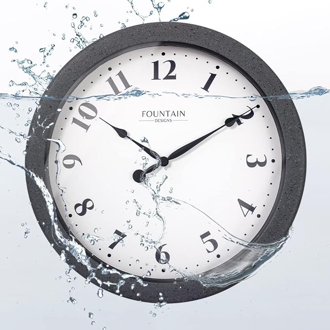Nordic 10.4 Inch Small Indoor/Outdoor Clock, Waterproof & Weatherproof Clock for Bathroom,Patio and Pool,Modern Style,Gray Sandstone Finish
