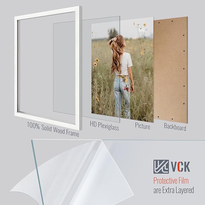 VCK 22x28 Poster Frame Set of 4 - White, Gallery-Quality Wood Picture Frames, 1.1-Inch Wide Border, Polished Plexiglass, Vertical or Horizontal Wall Display for Photo/Art/Prints, White