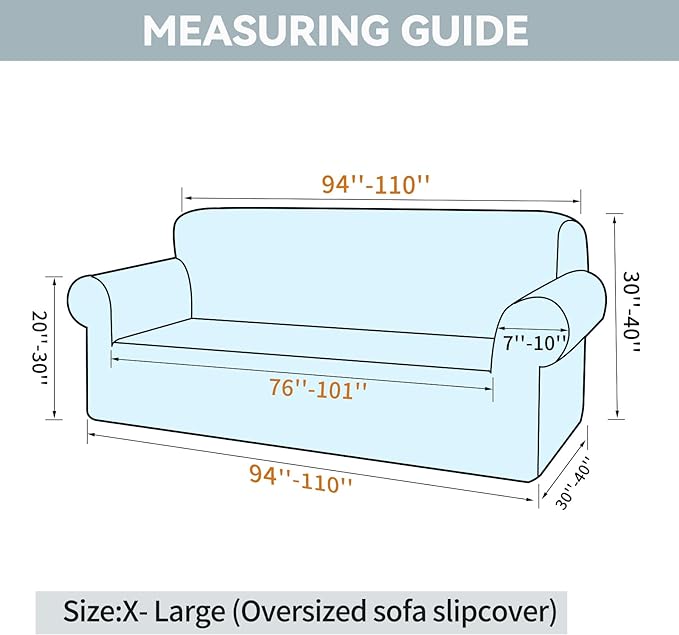 LURKA Stretch Oversized Sofa Slipcovers 1 Piece Couch Covers for 3 Cushion Couch Sofa Furniture Protector Full Sofa Covers with Elastic Bottom for Kids and Pet (X-Large, Sliver)